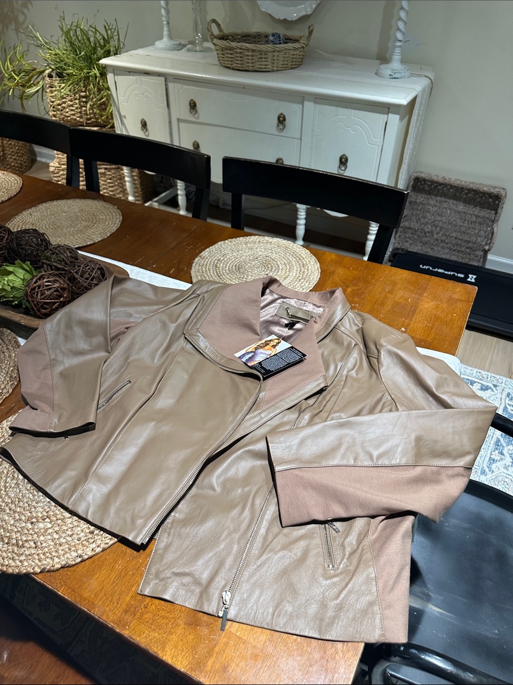 Iman Light Cappuccino Brown Leather Zip Jacket, NWT, exquisite, Ladies 3X
